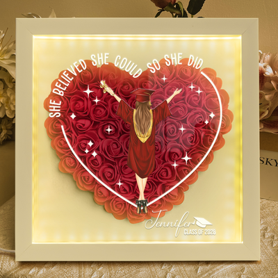 She Believed She Could Graduation Gift - Personalized Flower Shadow Box With LED Light