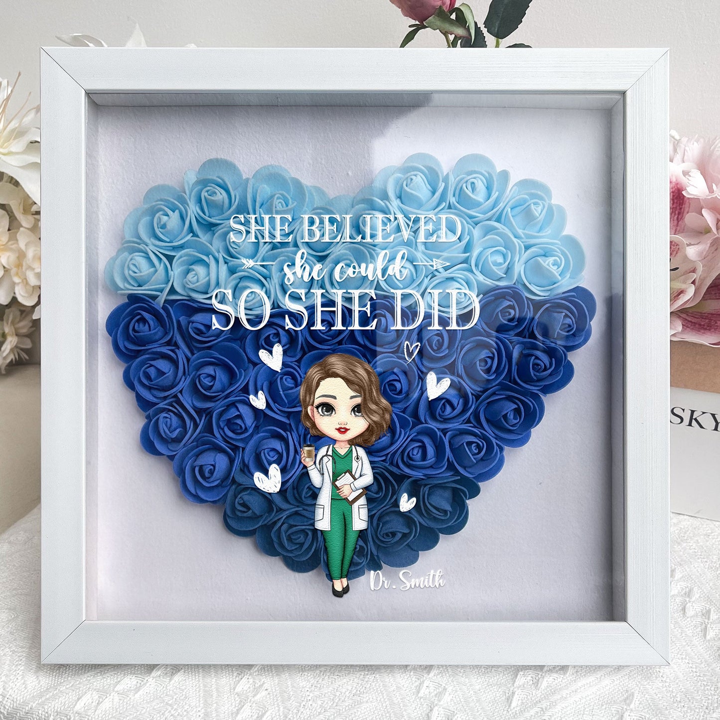 She Believed She Could - Personalized Flower Shadow Box