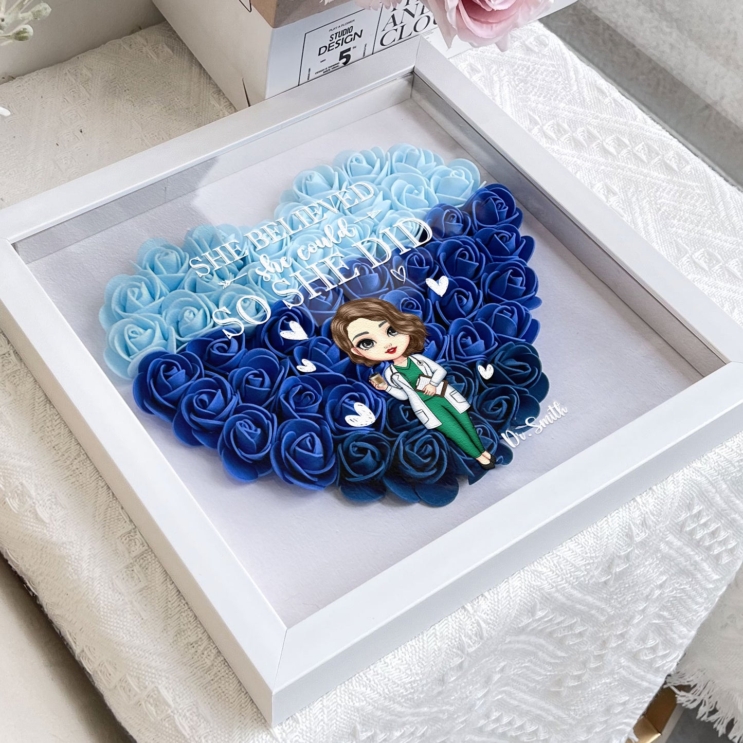 She Believed She Could - Personalized Flower Shadow Box