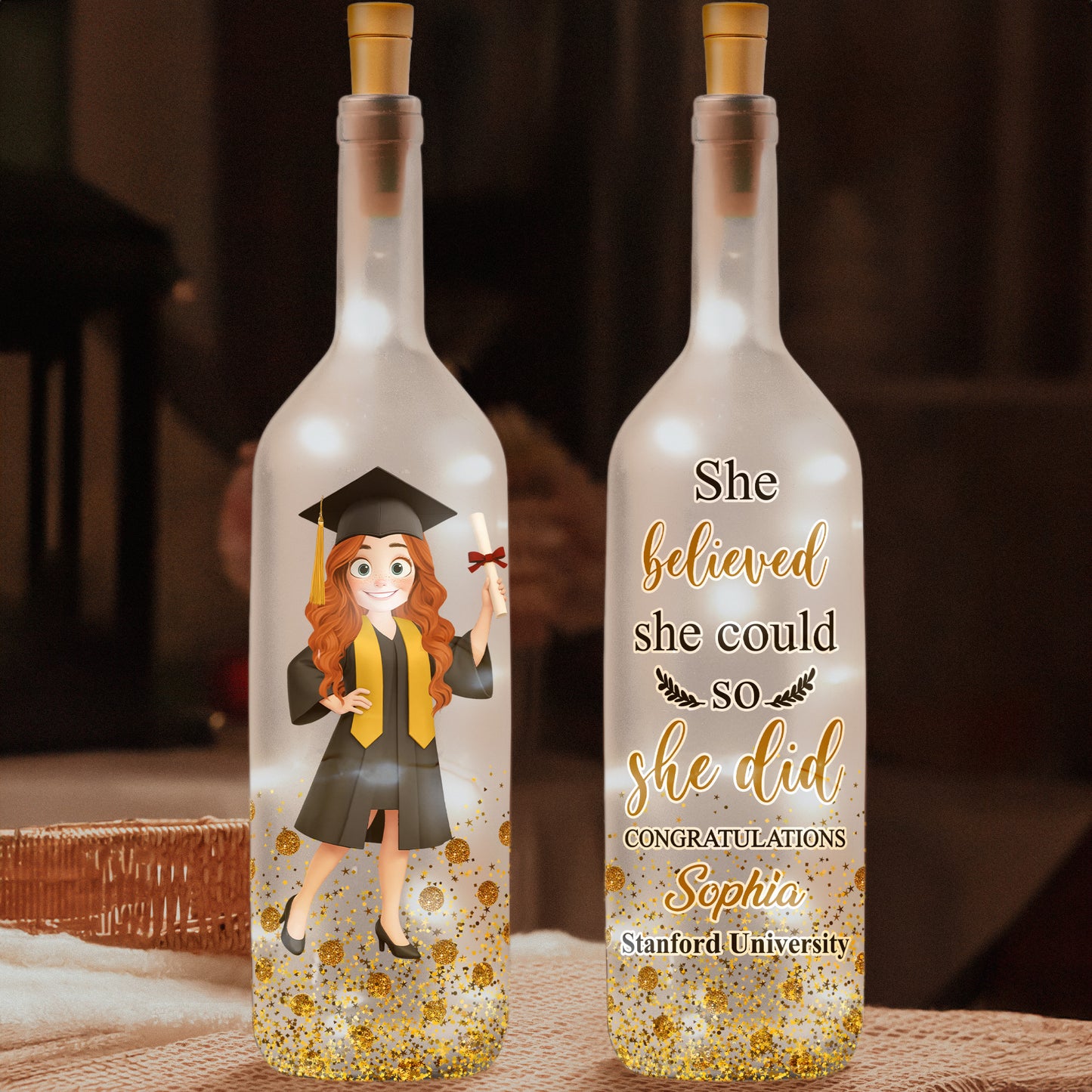 She Believed She Could So She Did Graduation - Personalized Bottle Lamp