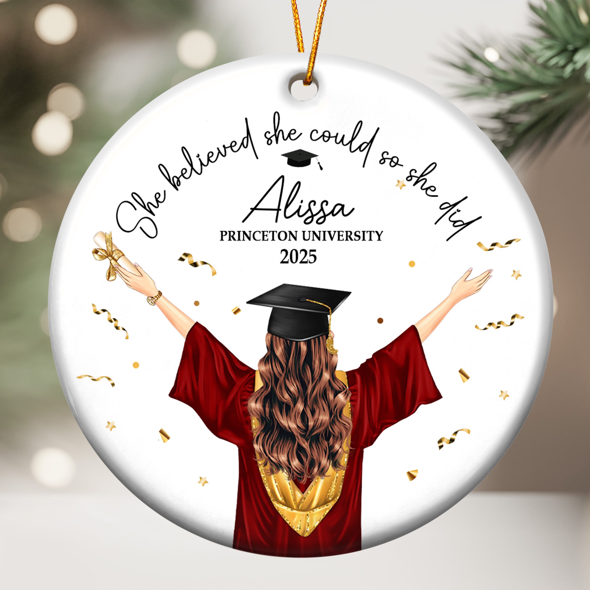 She Believed She Could So She Did Graduation Gift - Personalized Ceramic Ornament