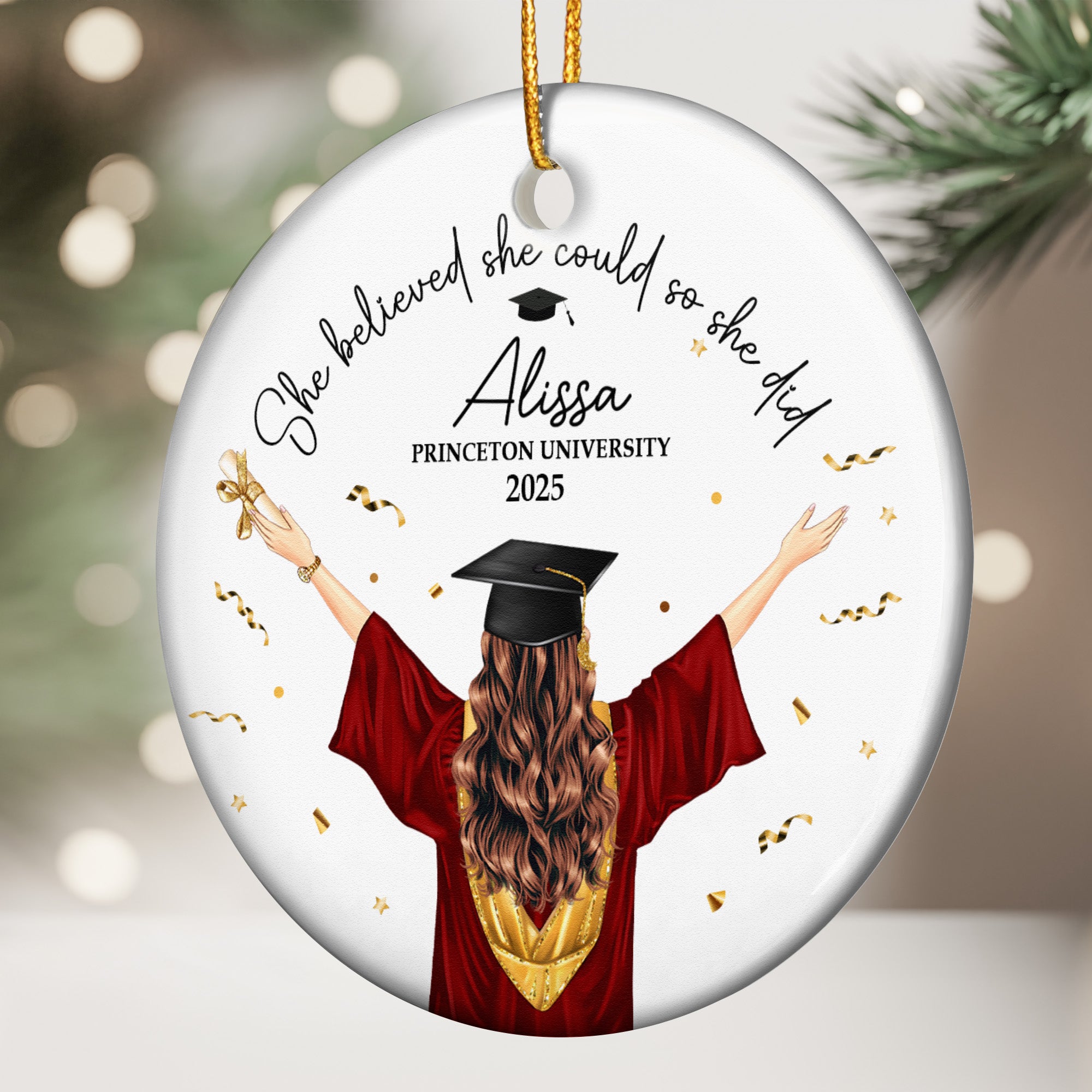 She Believed She Could So She Did Graduation Gift - Personalized Ceramic Ornament