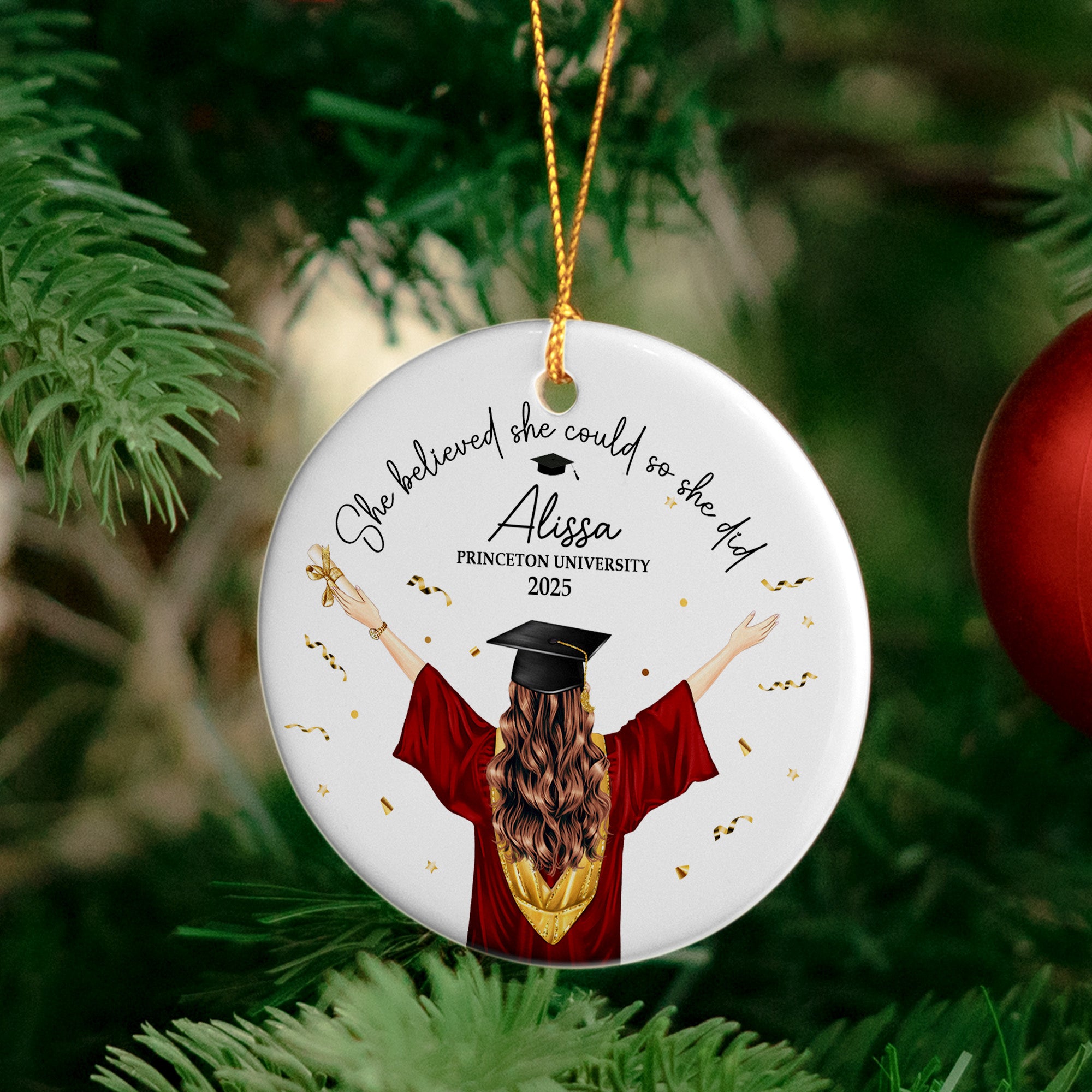 She Believed She Could So She Did Graduation Gift - Personalized Ceramic Ornament
