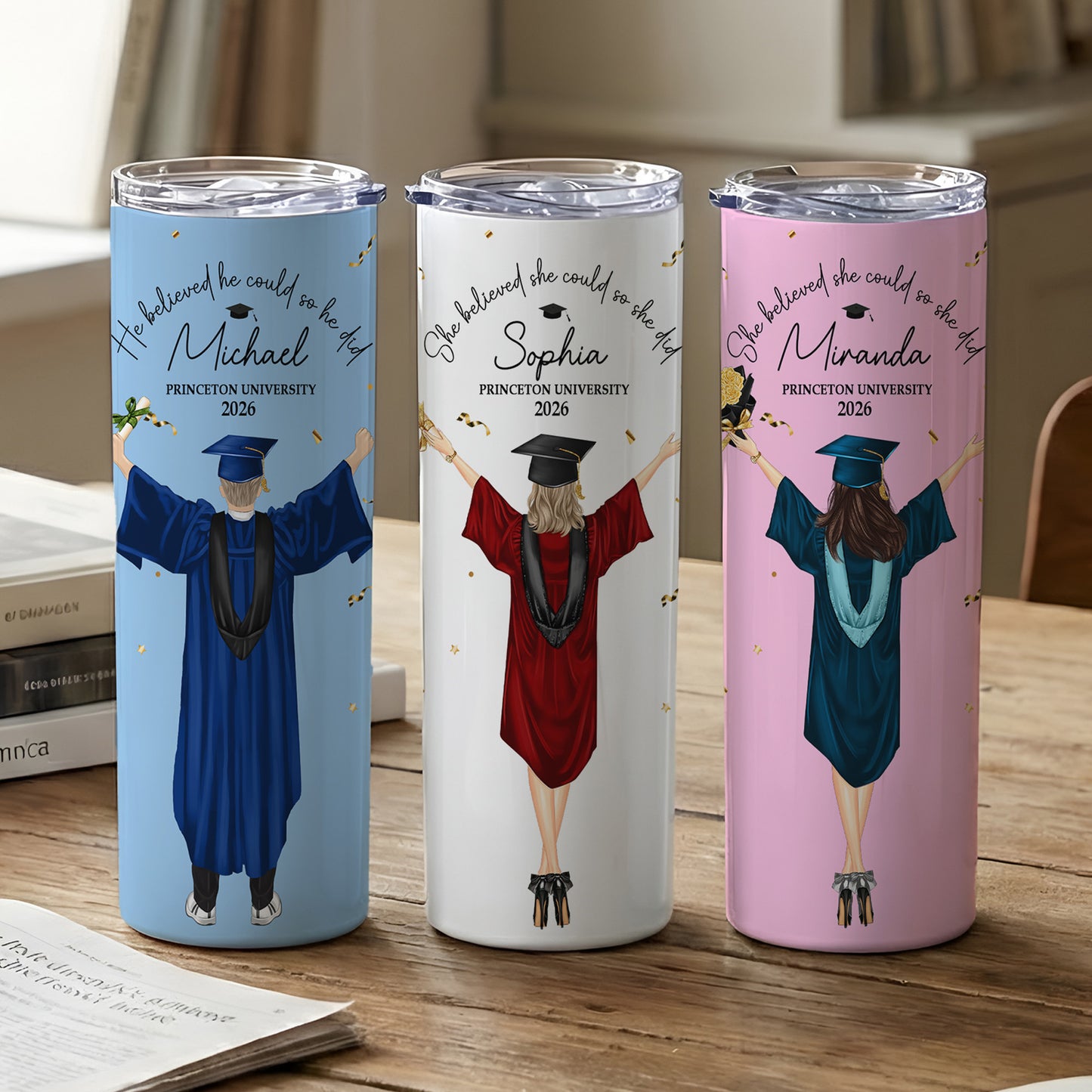 She Believed She Could So She Did - Graduation Gift - Personalized Skinny Tumbler