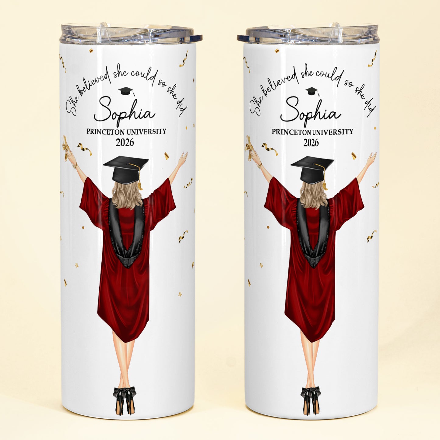 She Believed She Could So She Did - Graduation Gift - Personalized Skinny Tumbler