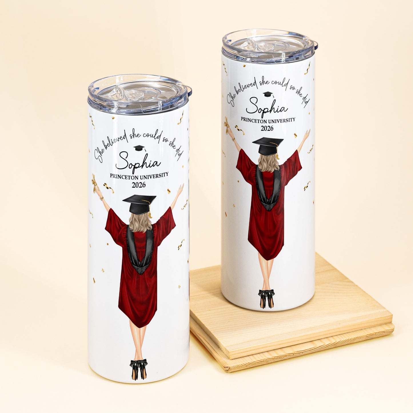 She Believed She Could So She Did - Graduation Gift - Personalized Skinny Tumbler