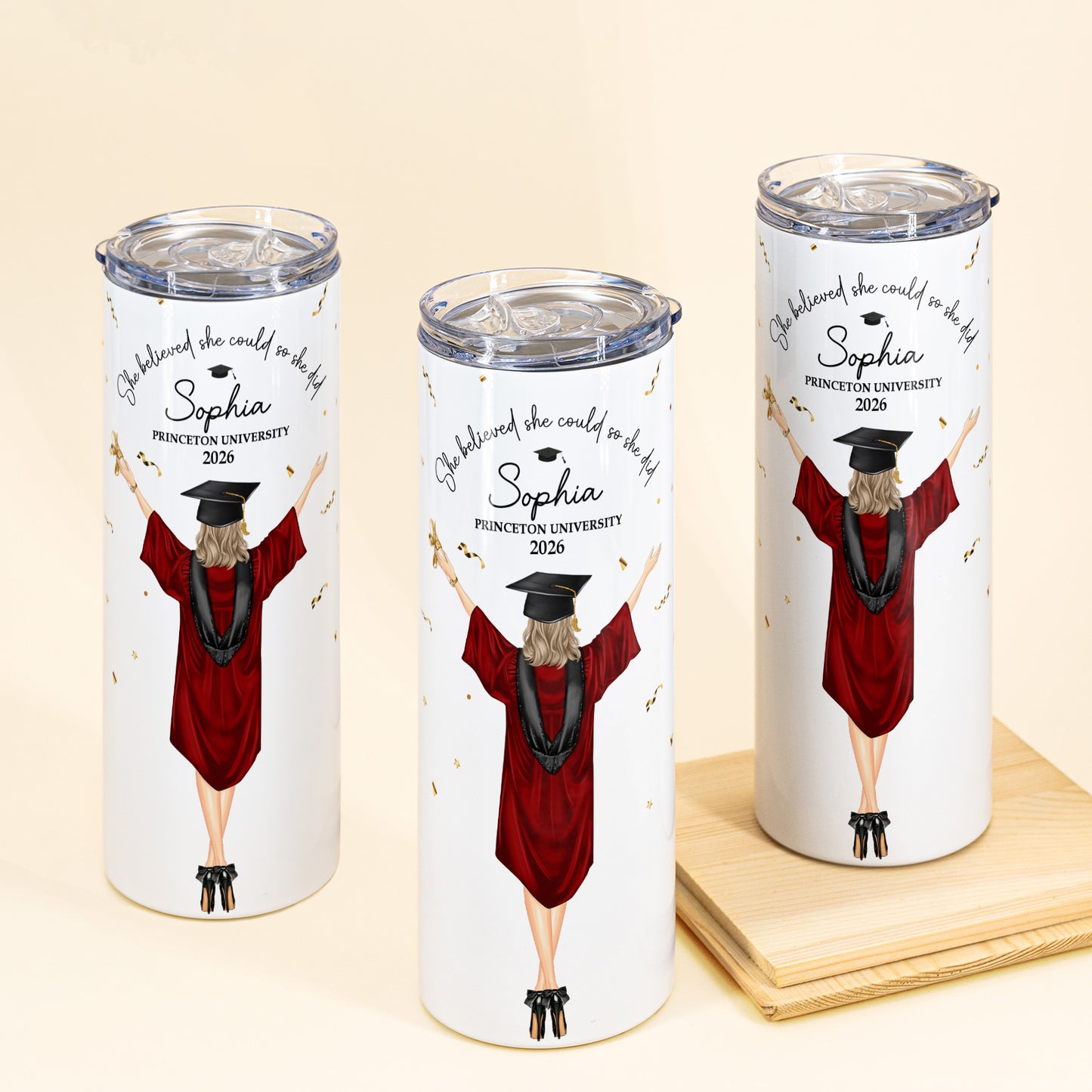 She Believed She Could So She Did - Graduation Gift - Personalized Skinny Tumbler