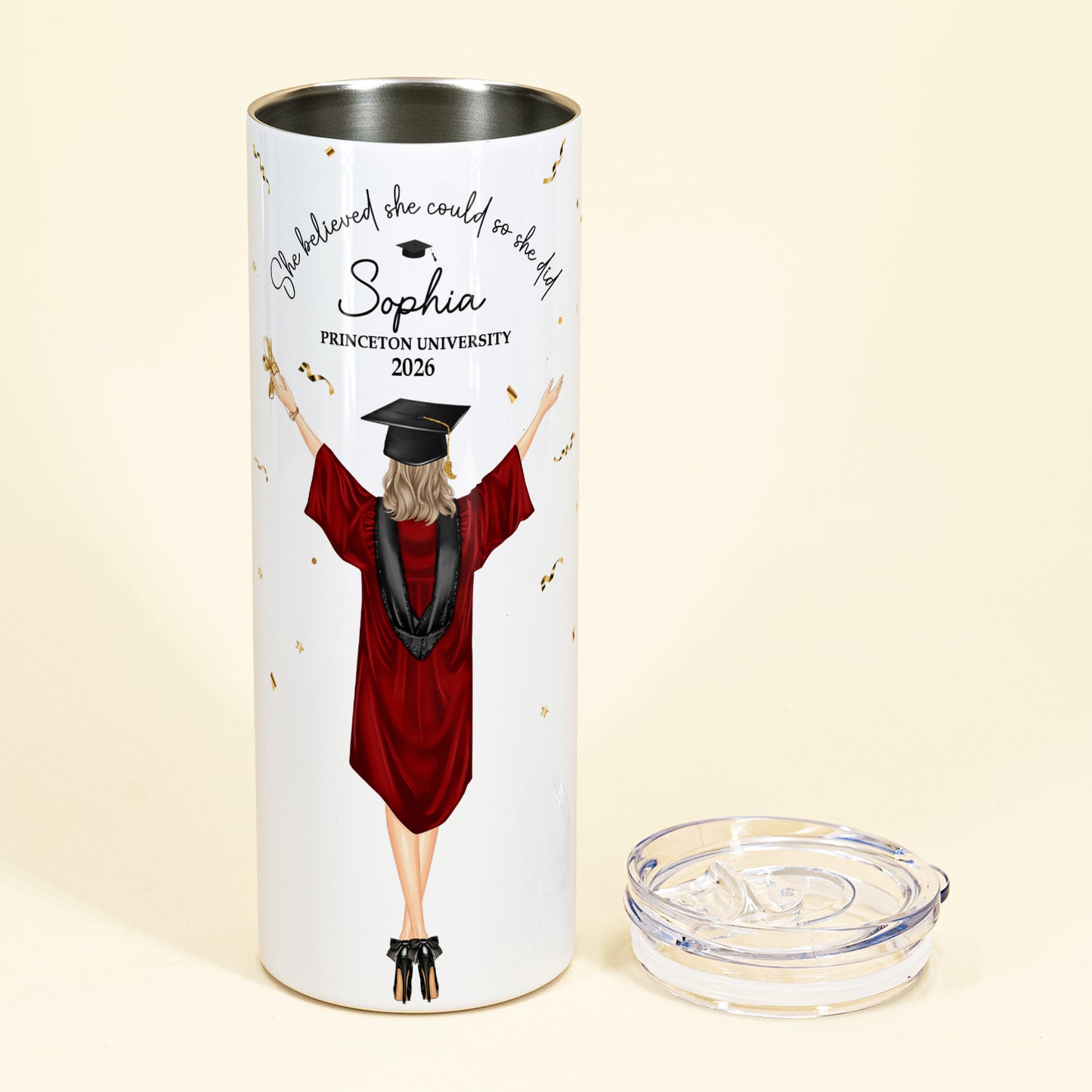 She Believed She Could So She Did - Graduation Gift - Personalized Skinny Tumbler