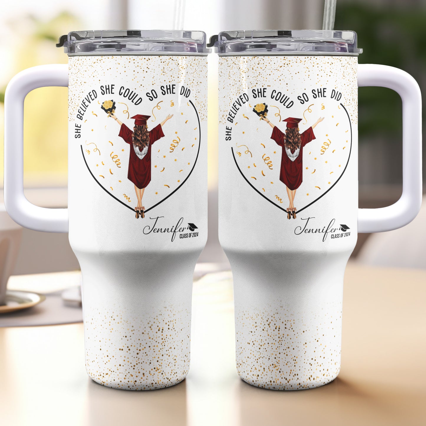 She Believed She Could So She Did - Personalized 40oz Tumbler With Straw