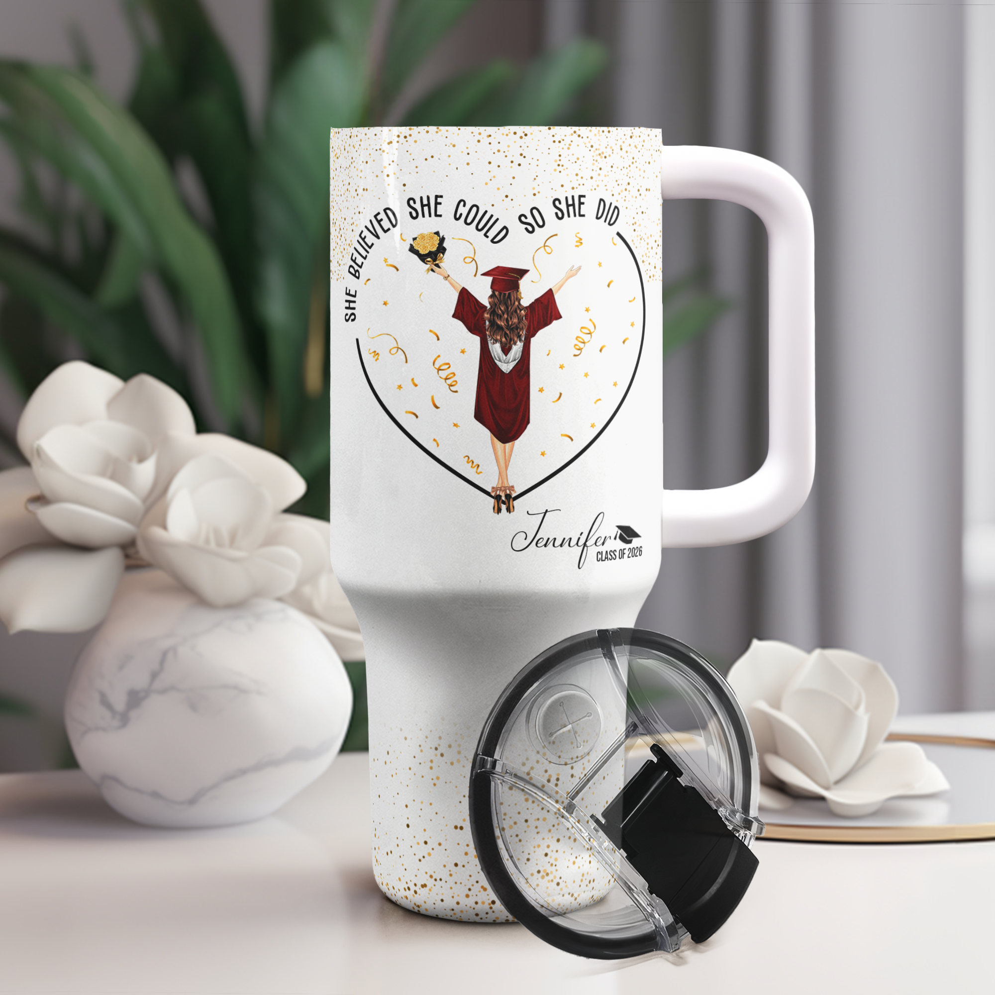 She Believed She Could So She Did - Personalized 40oz Tumbler With Straw