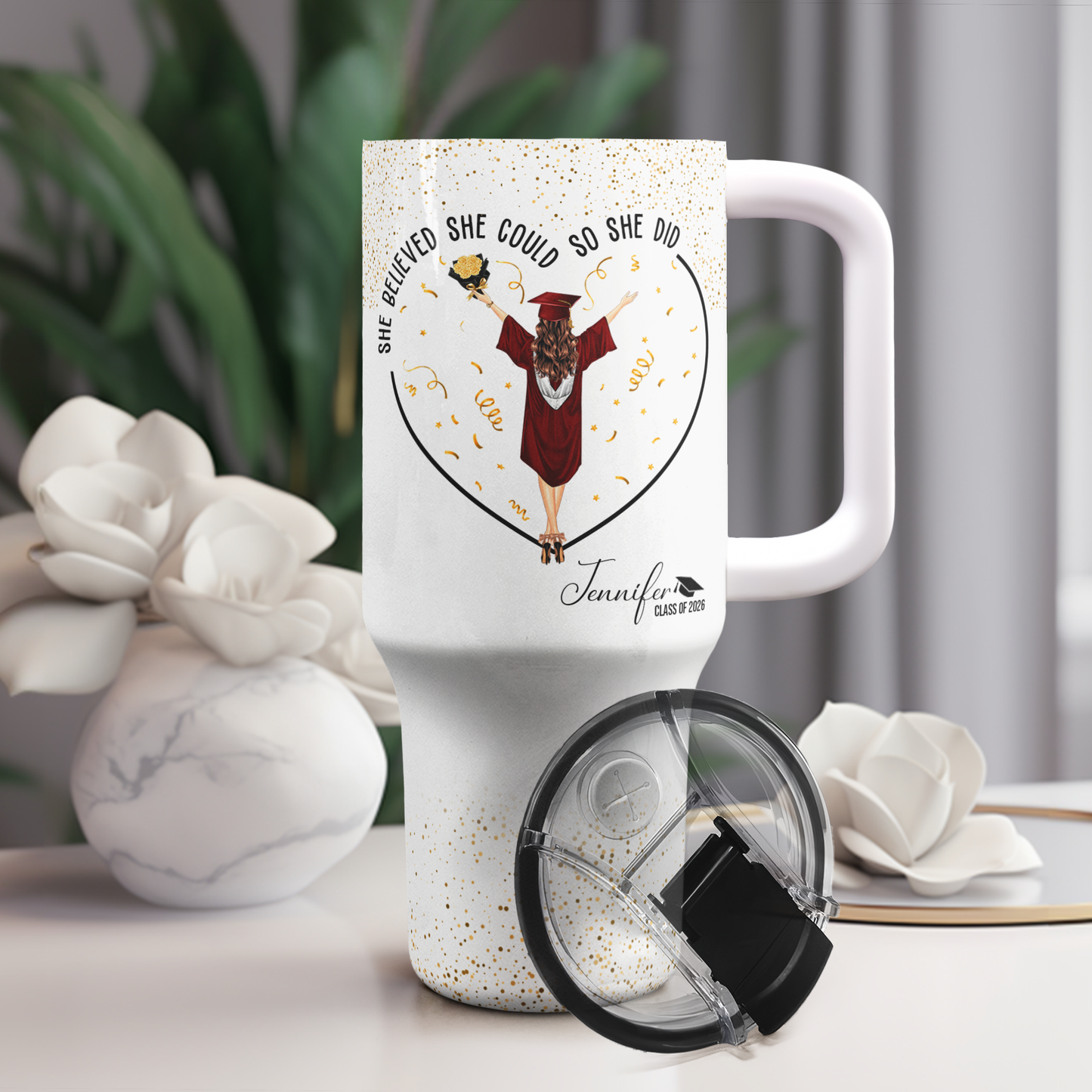 She Believed She Could So She Did - Personalized 40oz Tumbler With Straw