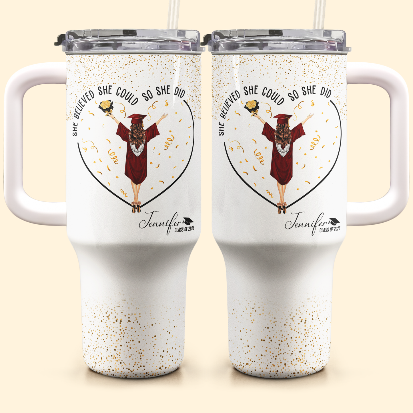 She Believed She Could So She Did - Personalized 40oz Tumbler With Straw