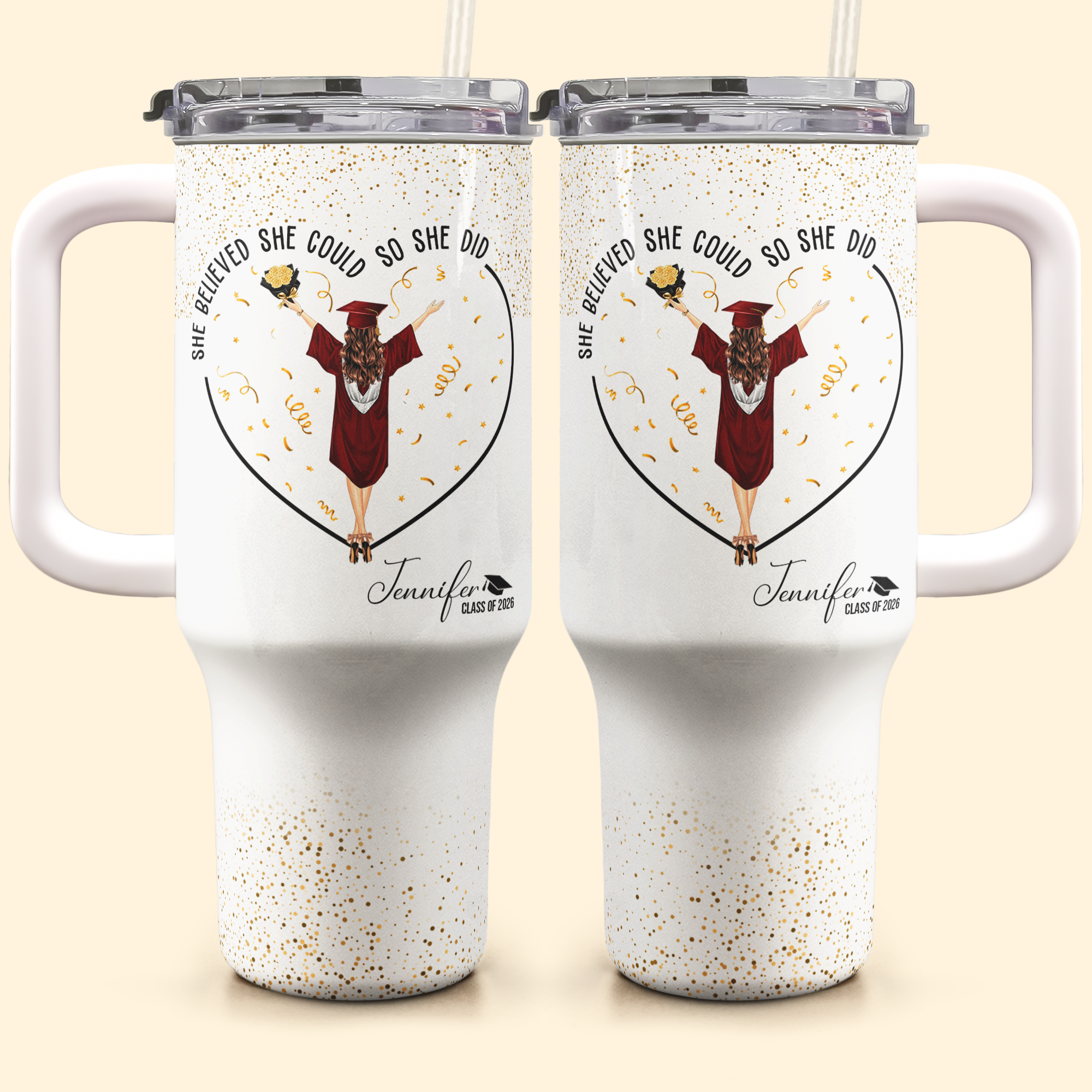 She Believed She Could So She Did - Personalized 40oz Tumbler With Straw