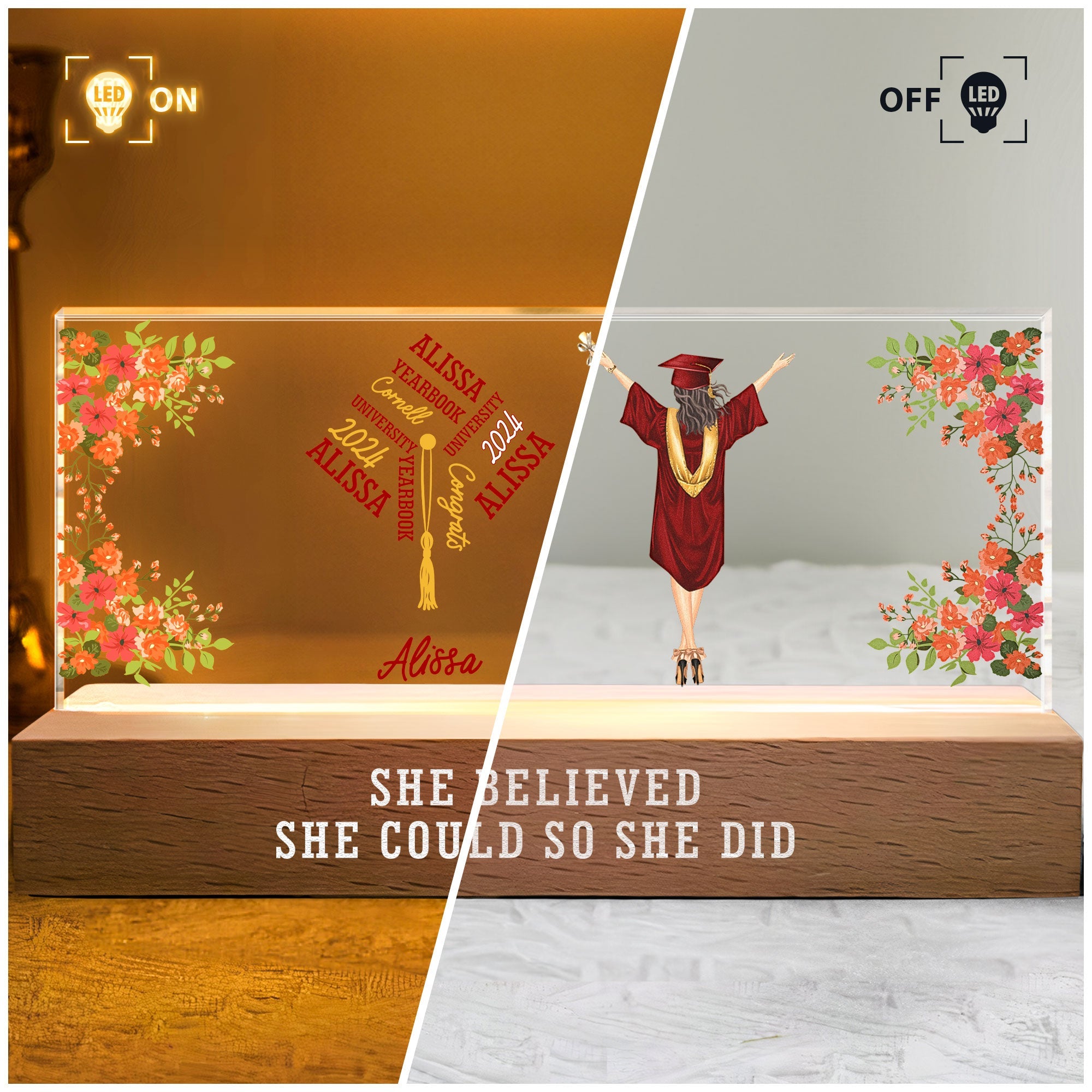 She Believed She Could So She Did - Personalized LED Night Light