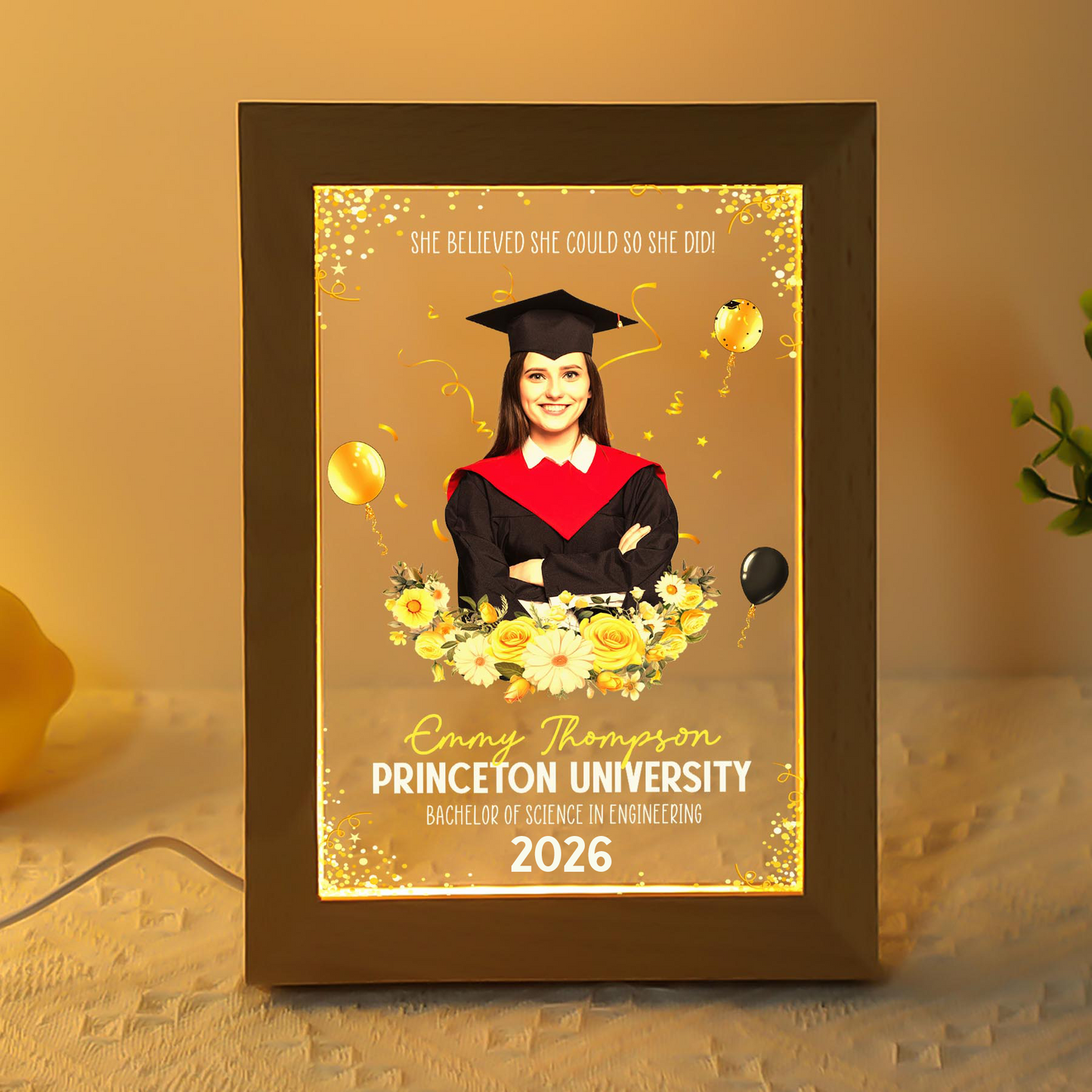 She Believed She Could So She Did - Personalized Photo Frame Lamp