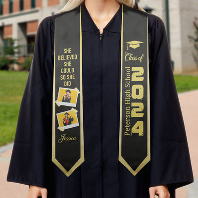 She Believed She Could So She Did - Personalized Photo Graduation Stole