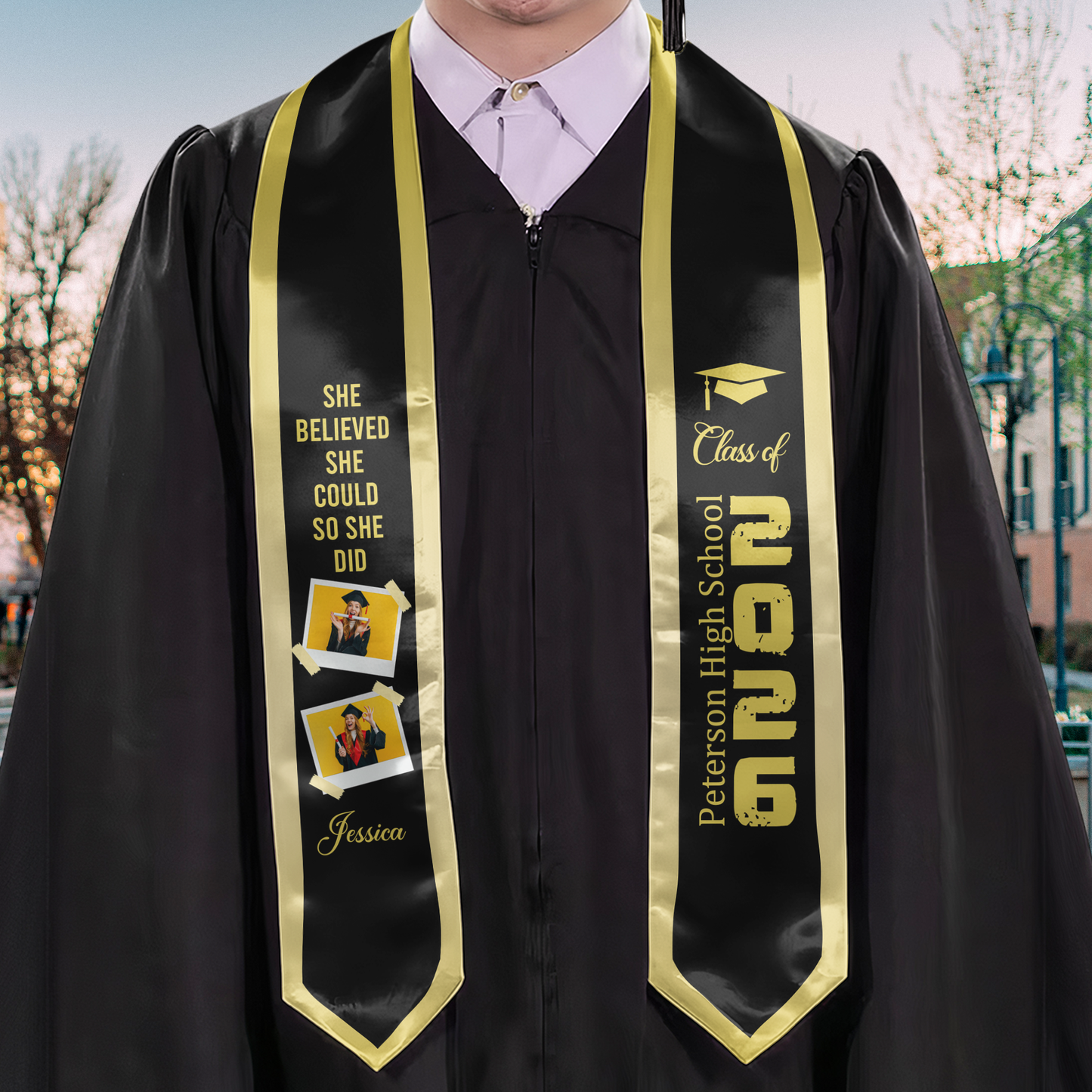 She Believed She Could So She Did - Personalized Photo Graduation Stole