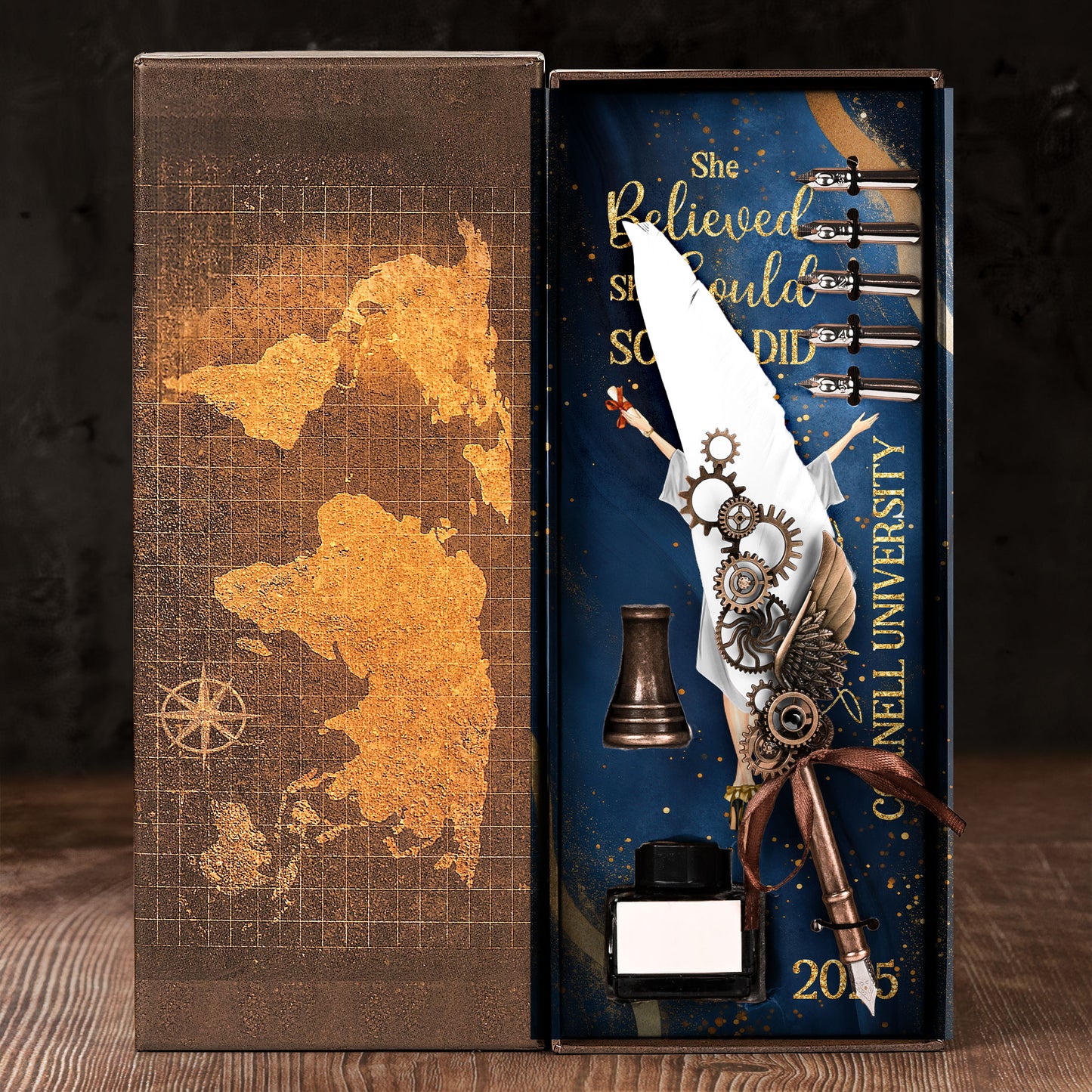 She Believed She Could So She Did - Feather Pen Set With Custom Card