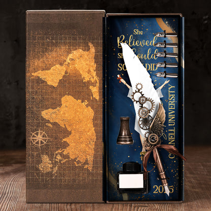 She Believed She Could So She Did - Feather Pen Set With Custom Card
