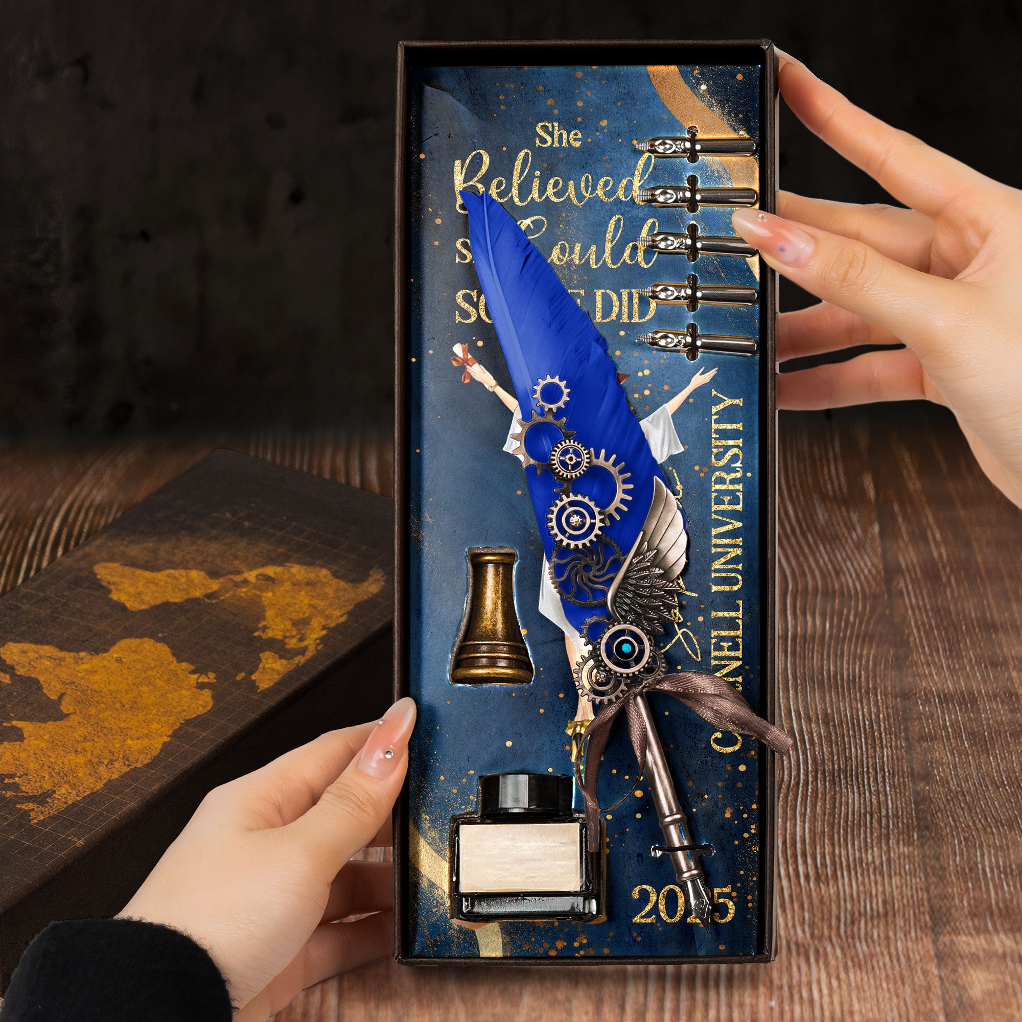 She Believed She Could So She Did - Feather Pen Set With Custom Card