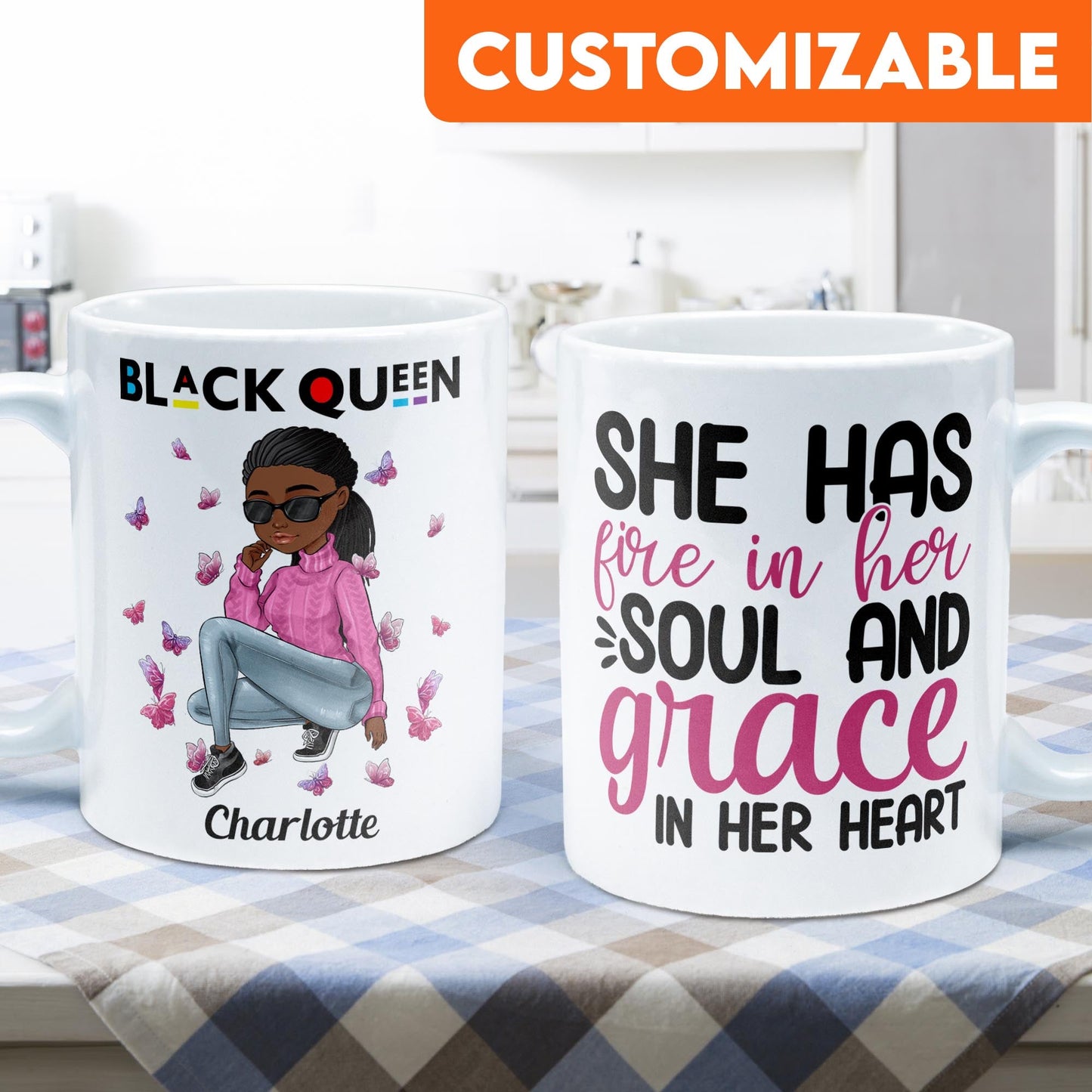 She Has Fire In Her Soul - Personalized Mug - Birthday Gift For Sista, Black Woman - Sassy Girls