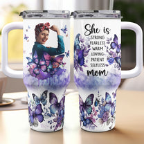 She Is Strong, Fearless, Warm Mom - Personalized Photo 40oz Tumbler With Straw