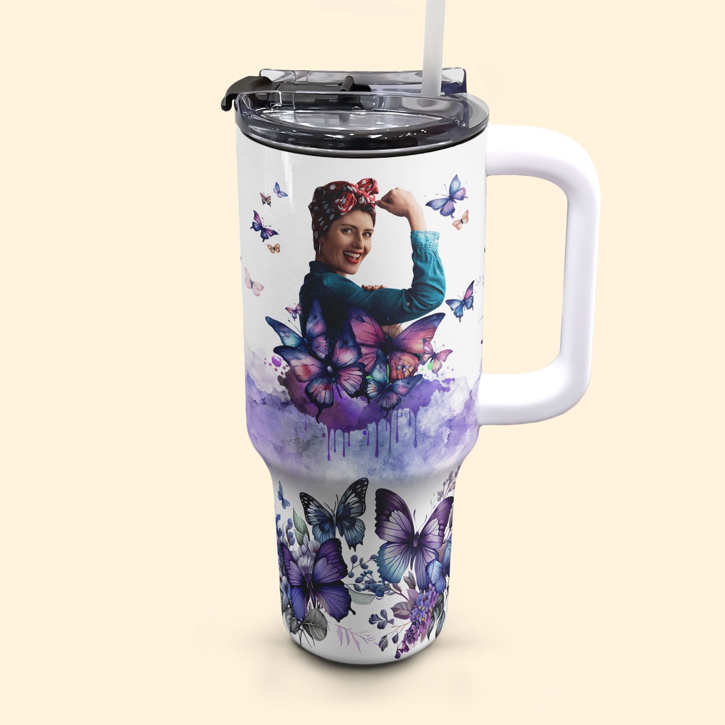 She Is Strong, Fearless, Warm Mom - Personalized Photo 40oz Tumbler With Straw