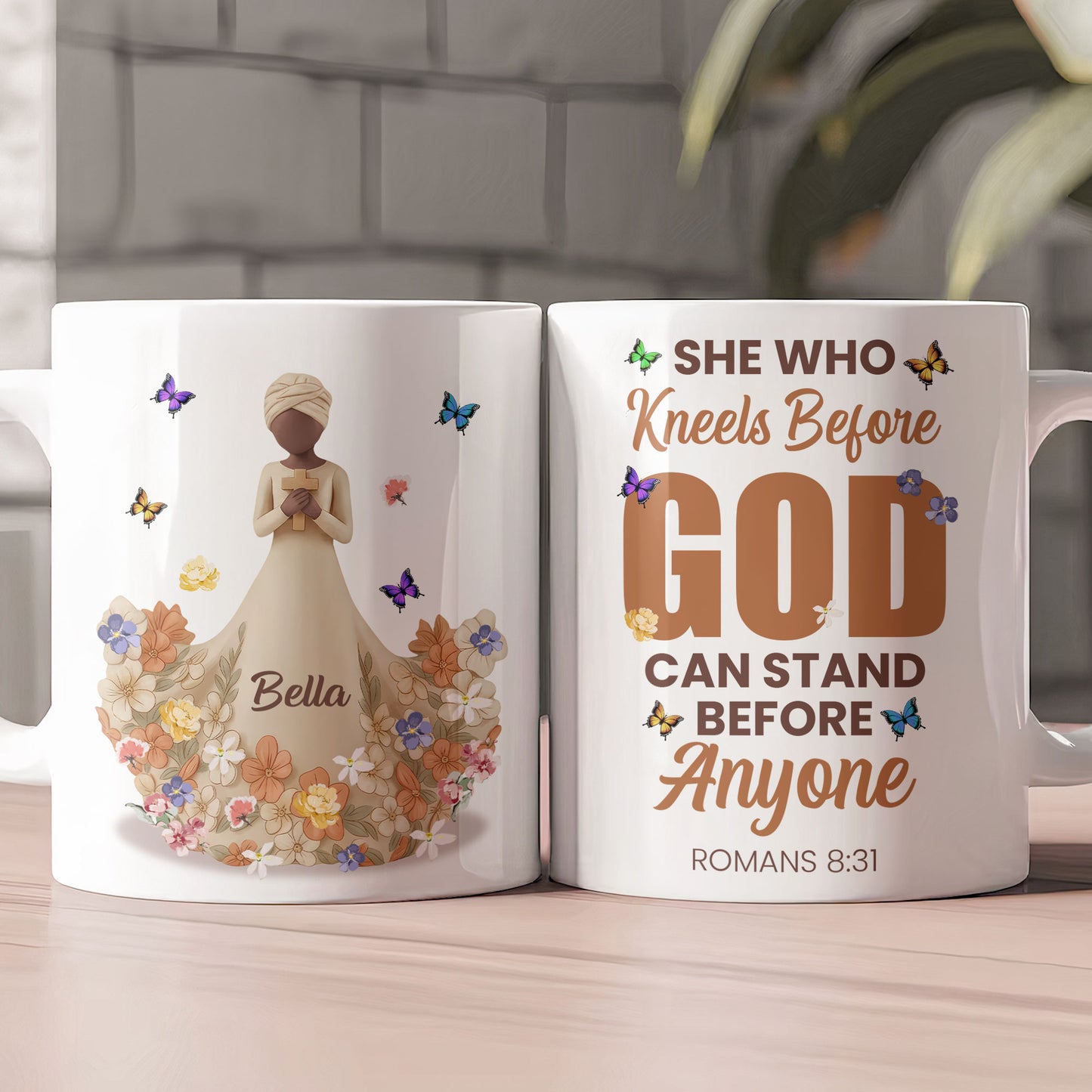 She Who Kneels Before God Can Stand Before Anyone Christian Gift - Personalized Mug