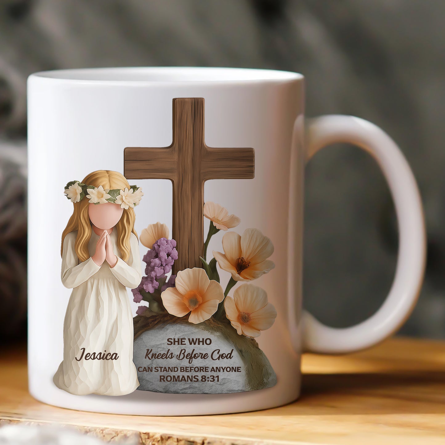 She Who Kneels Before God Can Stand Before Anyone Gift For Her - Personalized Mug