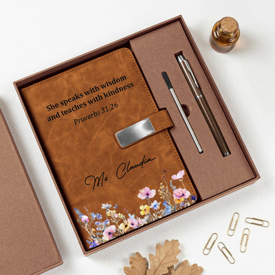 She Speaks With Wisdom And Teaches With Kindness, Proverbs 31:26 - Personalized Notebook Set