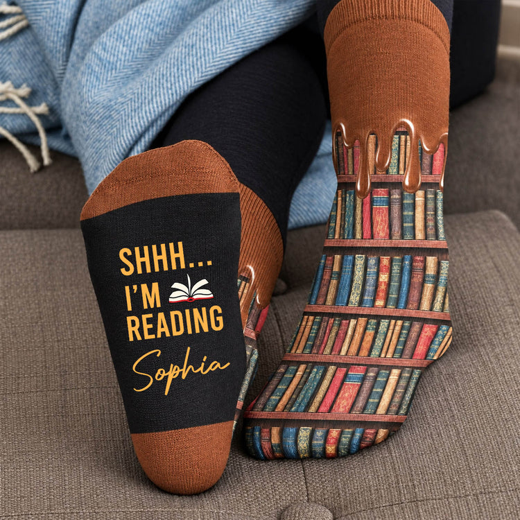 Shh-I'M-Reading-Coffee-Drip-Gift-For-Book-Lovers-Personalized-Socks-1