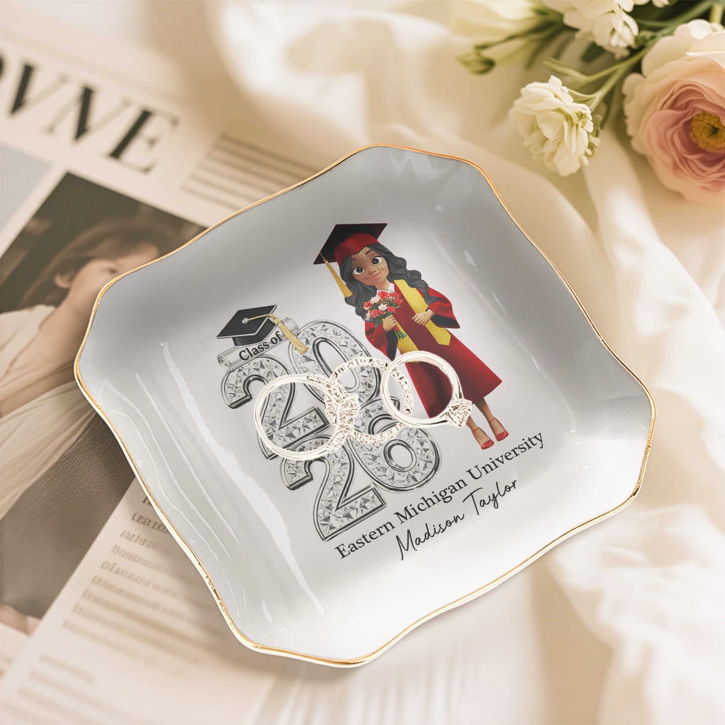 Shiny Effect Class Of 2025 2026 Senior - Personalized Jewelry Dish