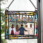 Siblings Being Together On Frame - Personalized Window Hanging Suncatcher Ornament