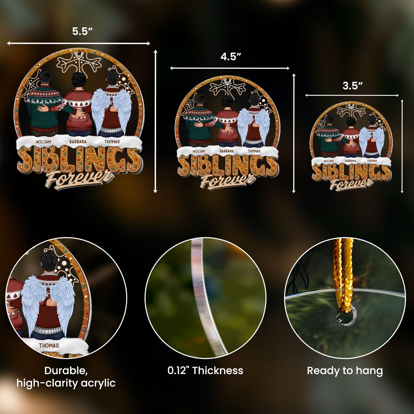 Siblings Forever - Family Sitting Together - Personalized Acrylic Ornament