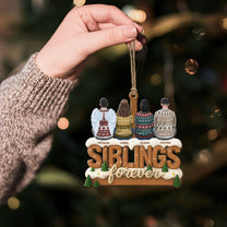 2D Flat Ornament Siblings Forever - Family Sitting Together - Personalized Wooden Ornament