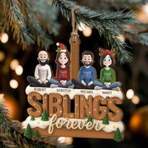 2D Flat Ornament Siblings Forever - Family Sitting Together - Personalized Wooden Ornament
