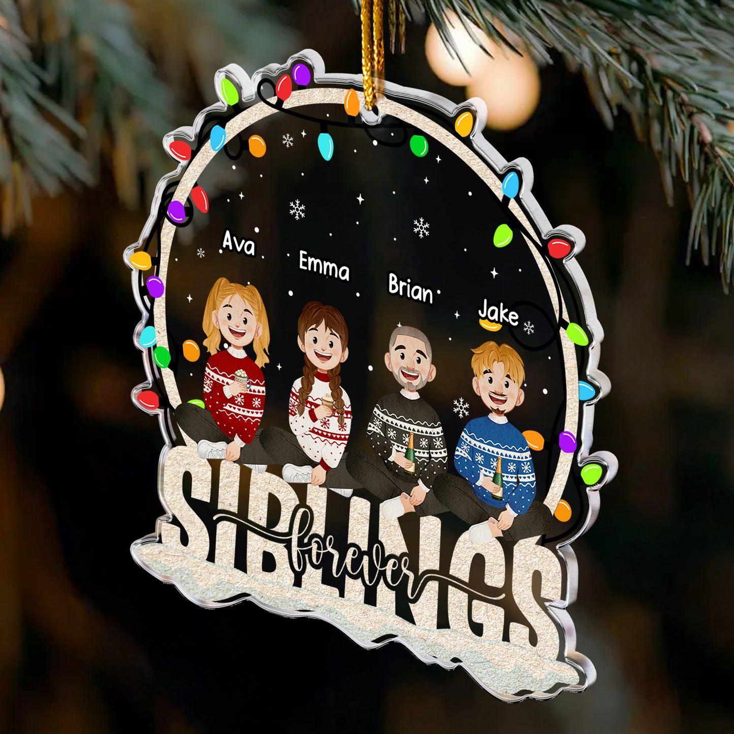 Siblings Forever New Version Christmas Family Ornament - Personalized Acrylic Ornament