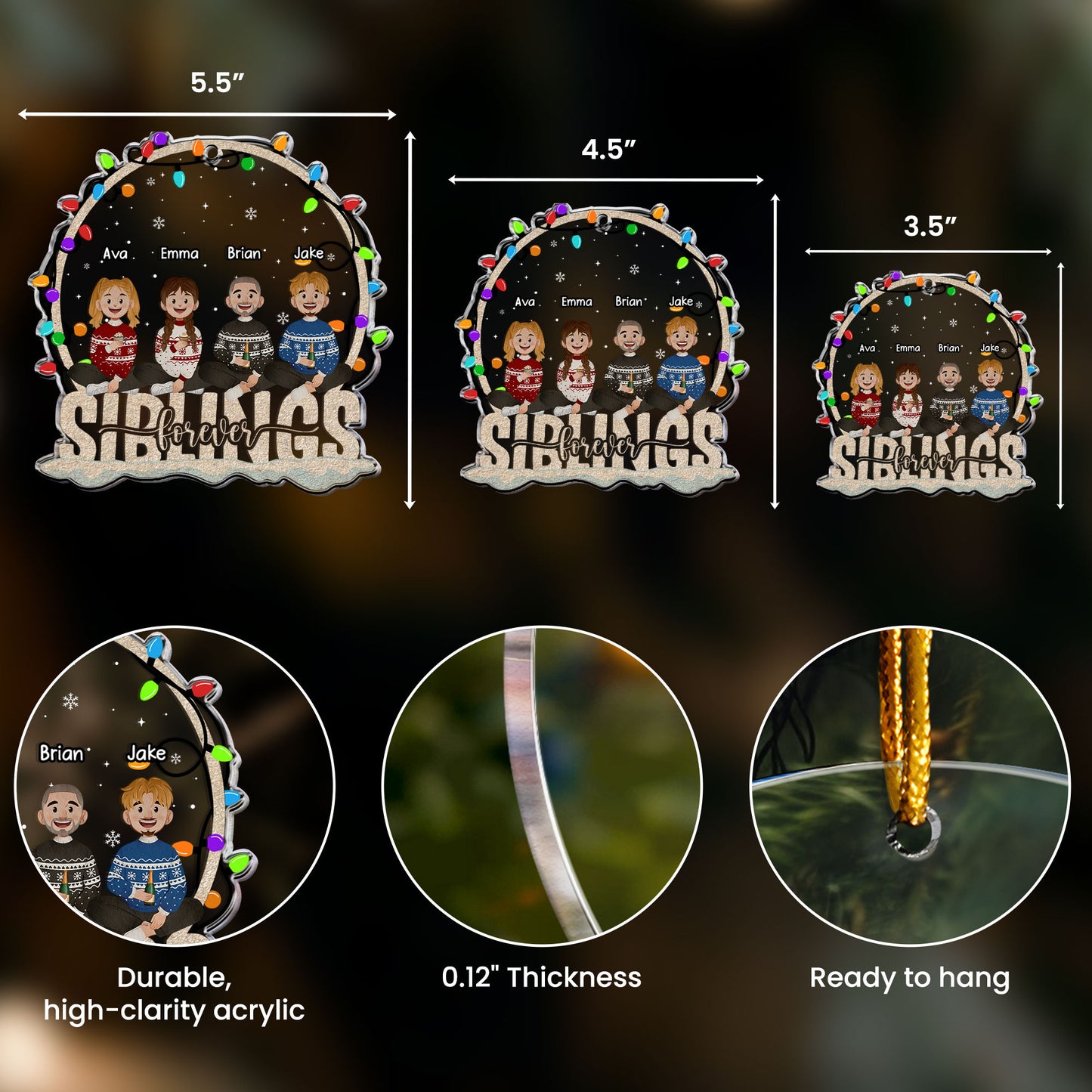 Siblings Forever New Version Christmas Family Ornament - Personalized Acrylic Ornament