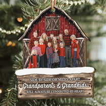 Side By Side Or Miles Apart Grandparents Grandkids Connected By Heart - Personalized Photo Wooden Ornament