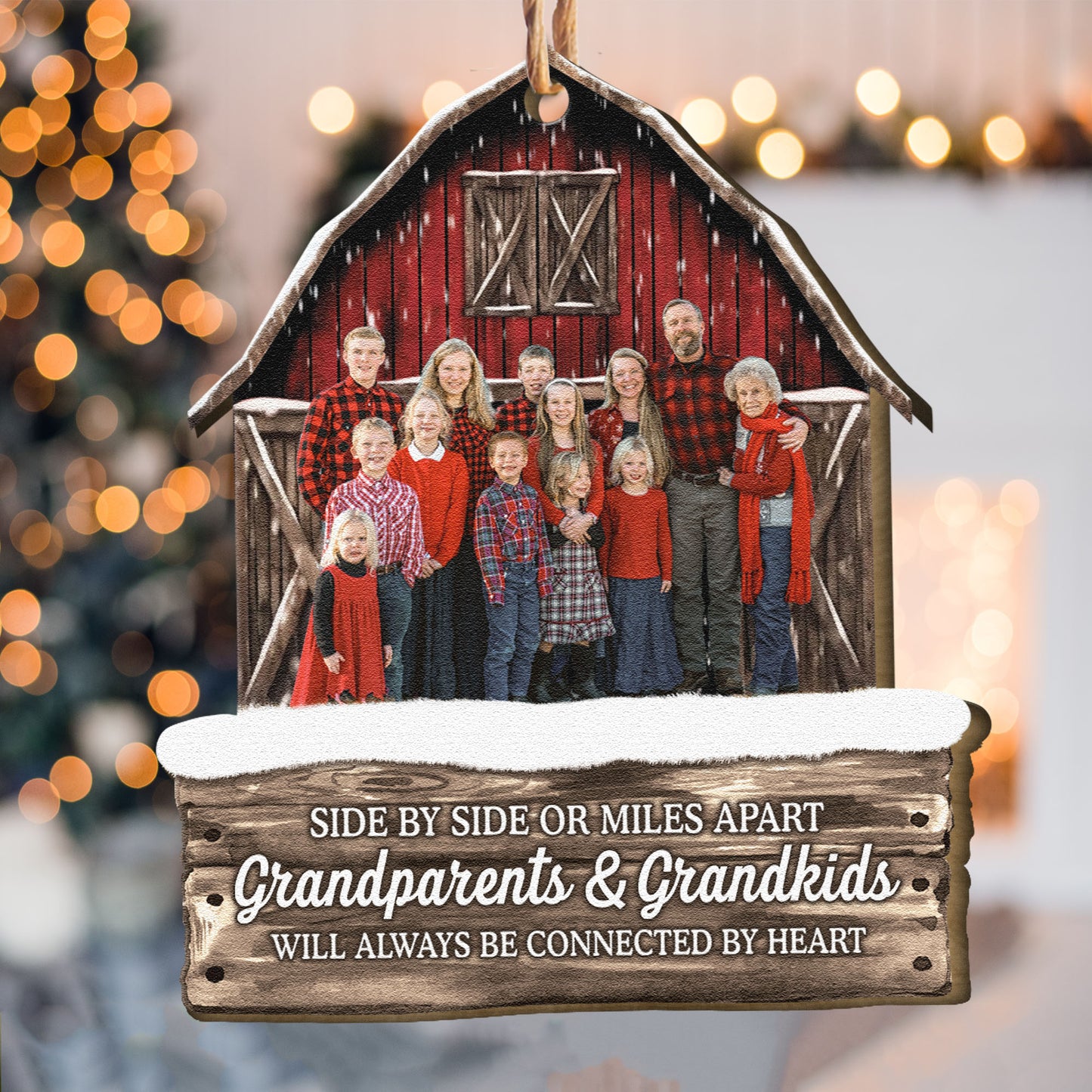 Side By Side Or Miles Apart Grandparents Grandkids Connected By Heart - Personalized Photo Wooden Ornament