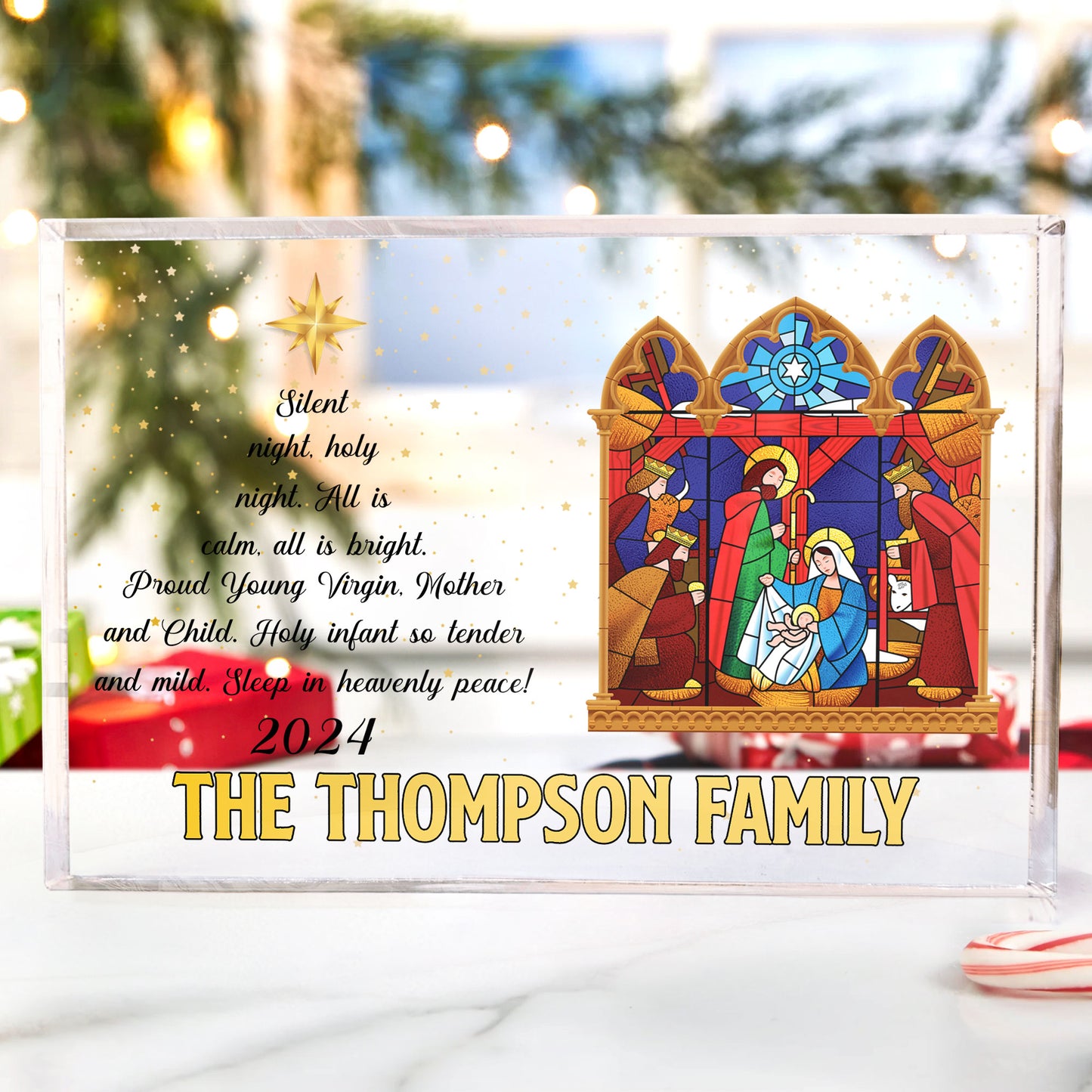 Silent Night, Holy Night, Nativity Gift For Family - Personalized Acrylic Plaque