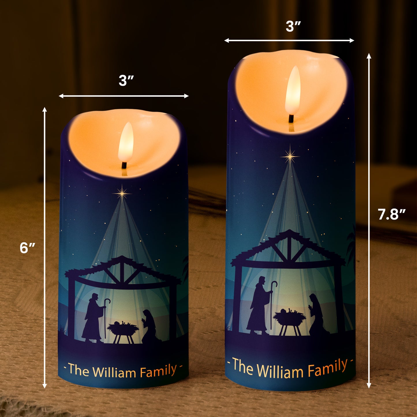 Silent Night Holy Night Nativity Gift For Family - Personalized LED Candle