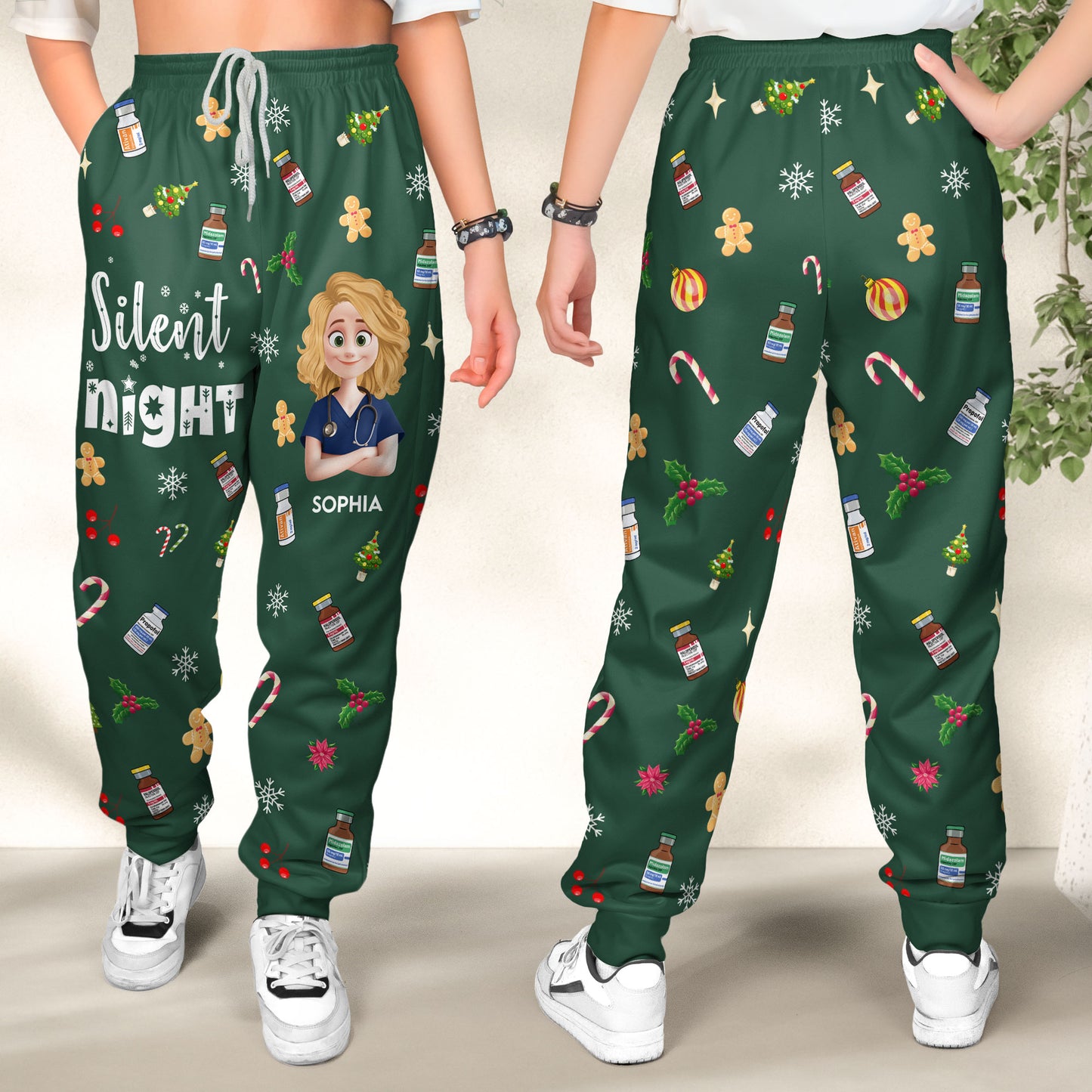 Silent Night Nurse Christmas Gift - ICU ER CRNA Anesthesia - Personalized Sweatpants