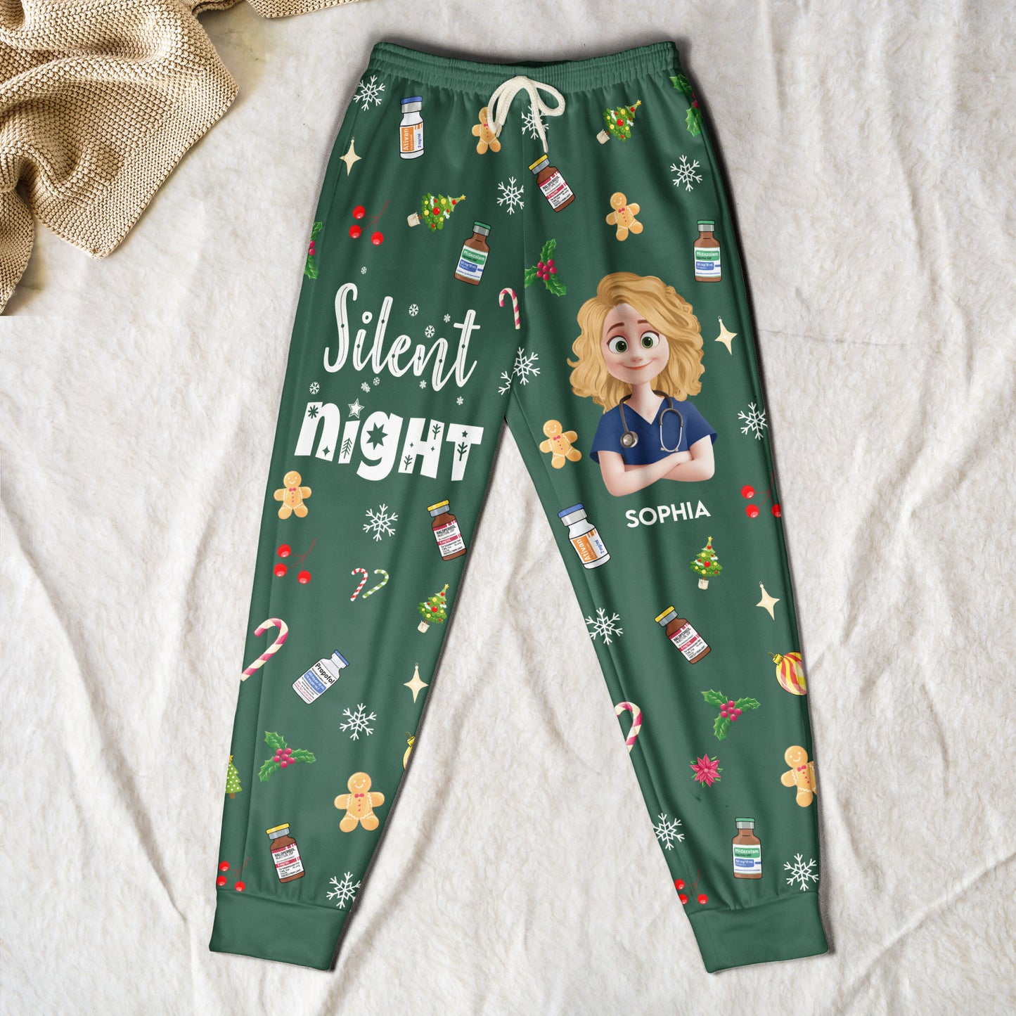 Silent Night Nurse Christmas Gift - ICU ER CRNA Anesthesia - Personalized Sweatpants
