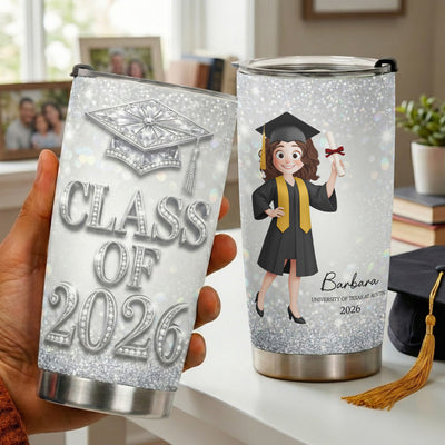 Silver Glam Graduation - Personalized Tumbler Cup