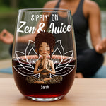 Sippin On Zen And Juice Yoga Lovers Namaste - Personalized Stemless Wine Glass