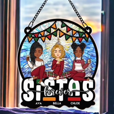Sistas Forever Sisters Friendship Gift - Personalized Window Hanging Suncatcher Ornament