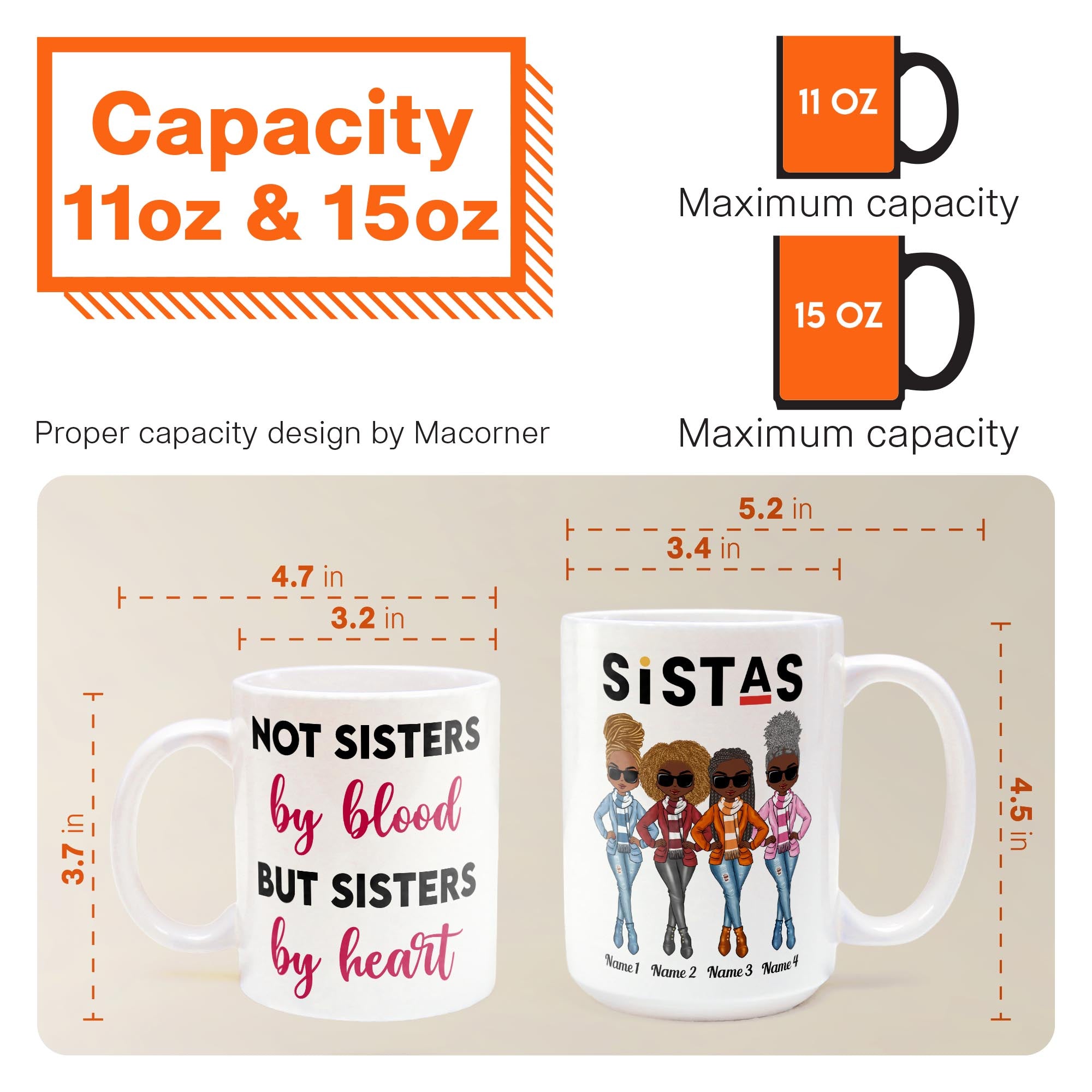 Sistas Not Sisters By Blood But Sisters By Heart - Personalized Mug - Birthday & Christmas Gift For Sista, Sister, Soul Sister, Best Friend, BFF, Bestie, Friend