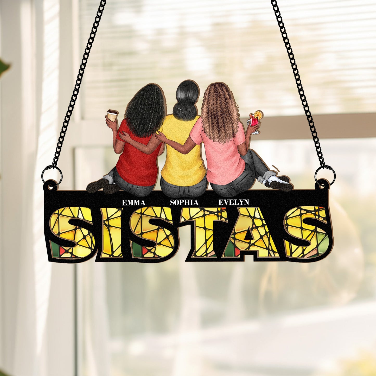 Sistas - Personalized Window Hanging Suncatcher Ornament