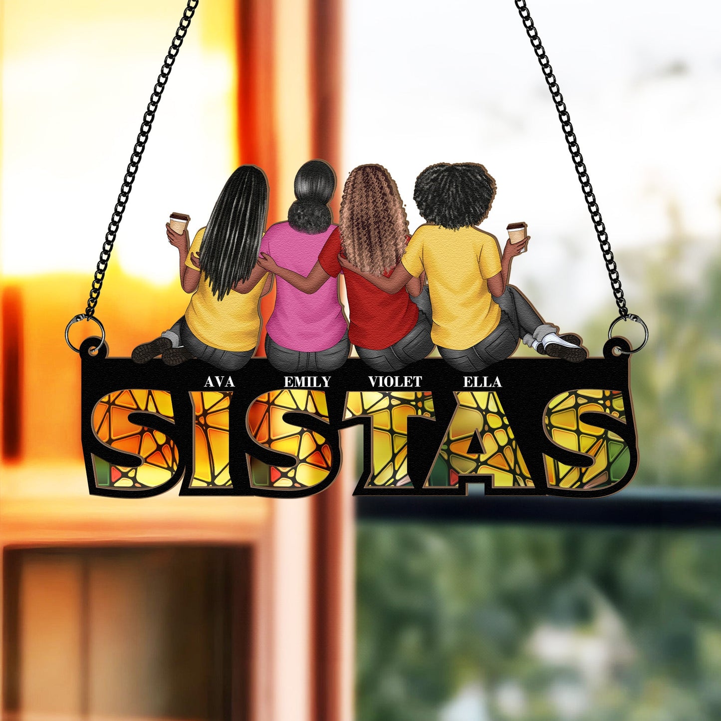 Sistas - Personalized Window Hanging Suncatcher Ornament